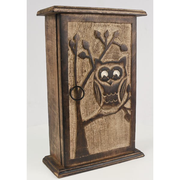 Mango Wood Ollie Owl Design Key Box - Click Image to Close